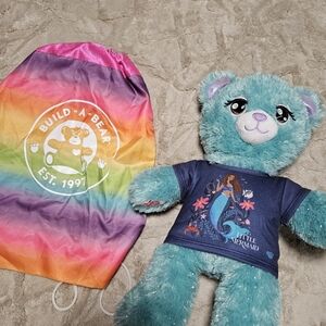 Build-A-Bear Little Mermaid Teal Teddy Bear with Rainbow Bag